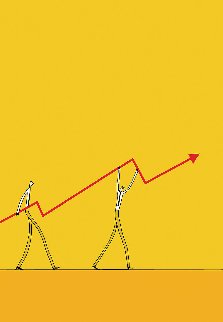 Businessmen carrying ascending arrow, illustration