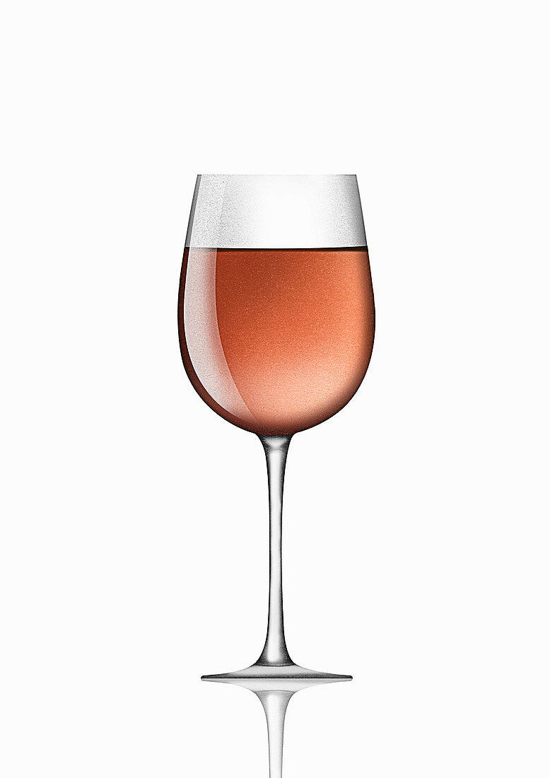 Single glass of rose wine, illustration