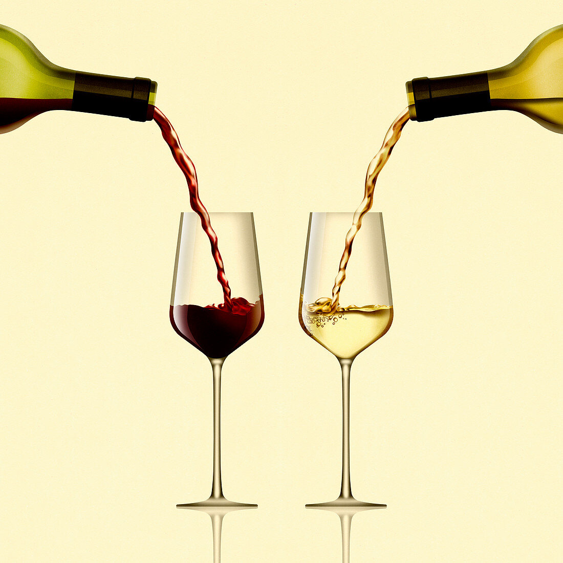 Red and white wine being poured, illustration