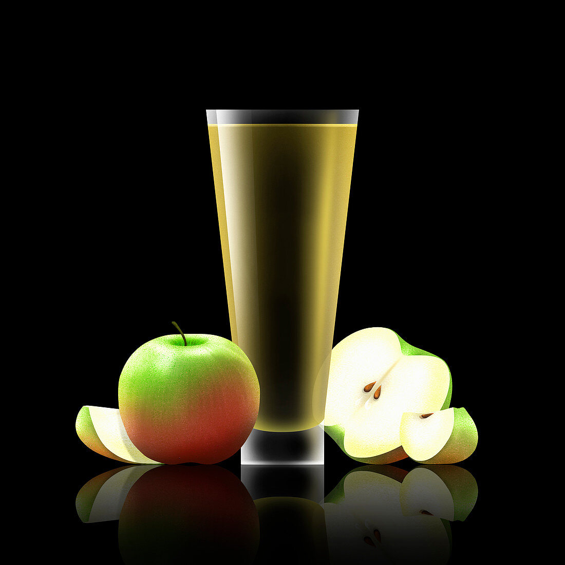 Fresh apples and glass of apple juice, illustration