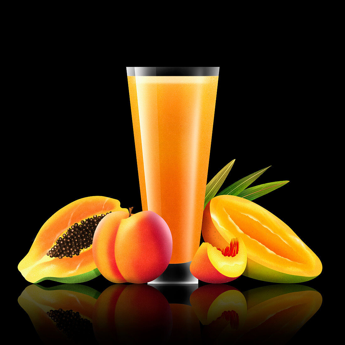 Fruit with glass of juice, illustration