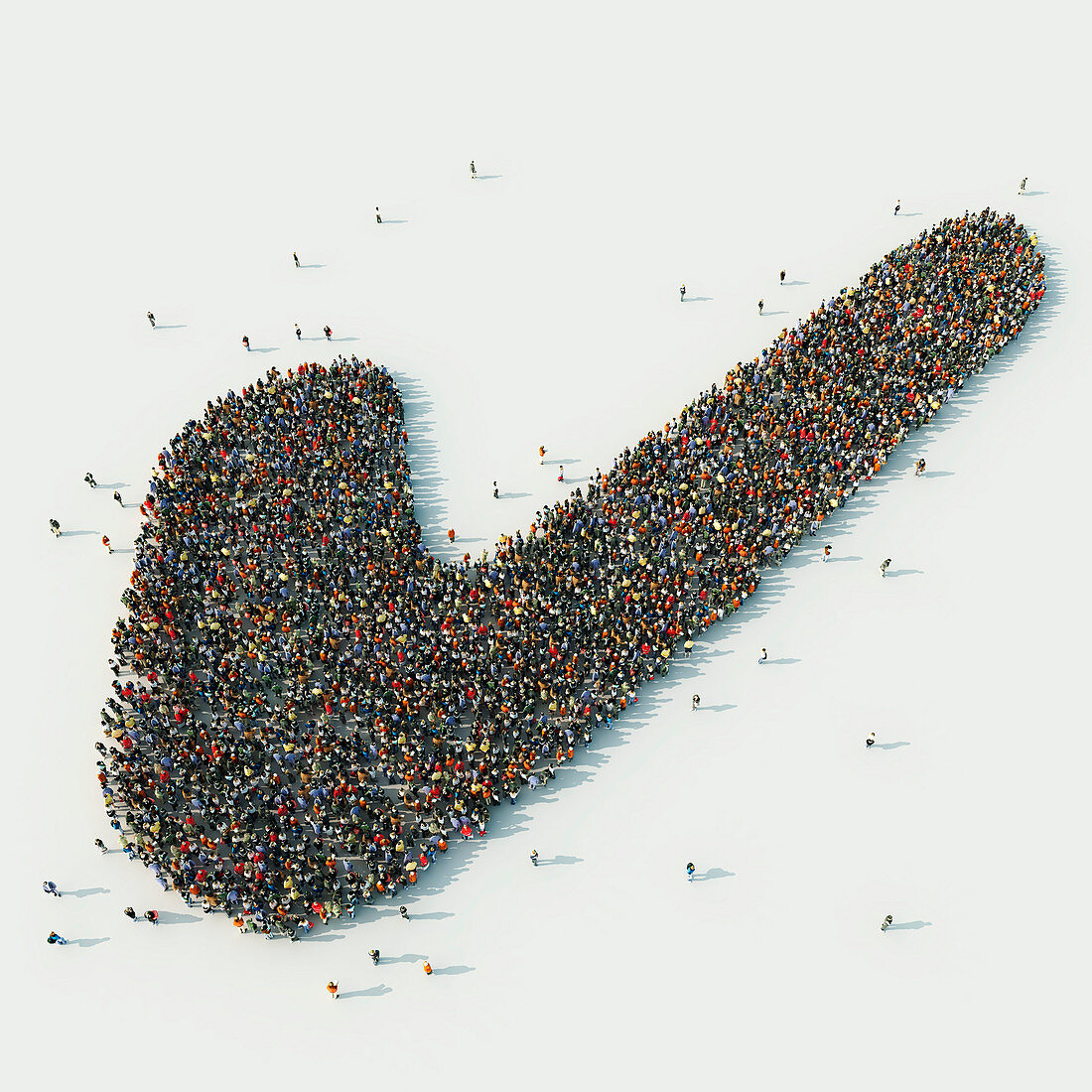People arranged in check mark, illustration