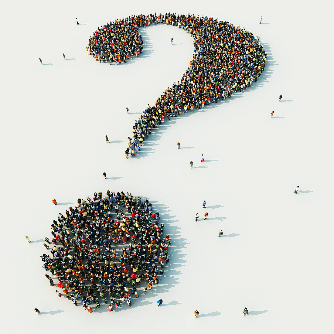 People arranged in question mark, illustration