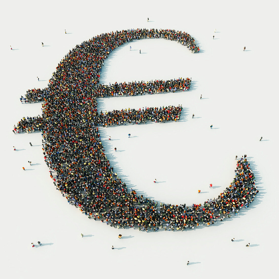 People arranged in Euro symbol, illustration