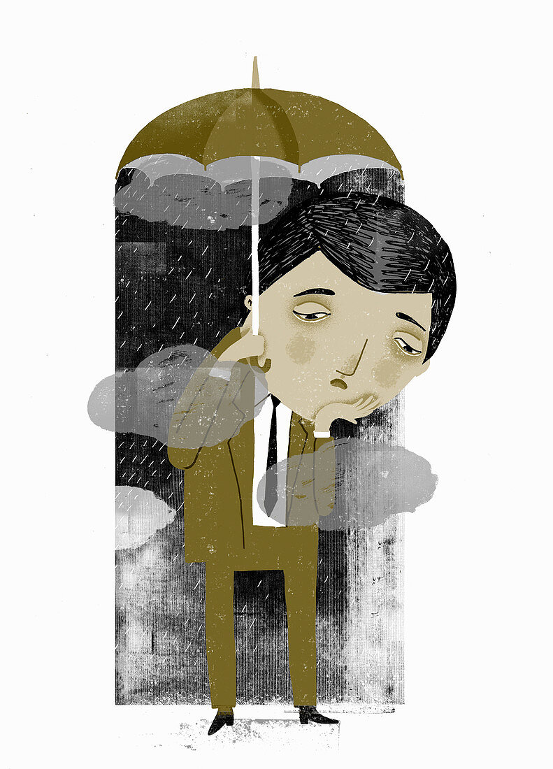 Businessman holding umbrella, illustration