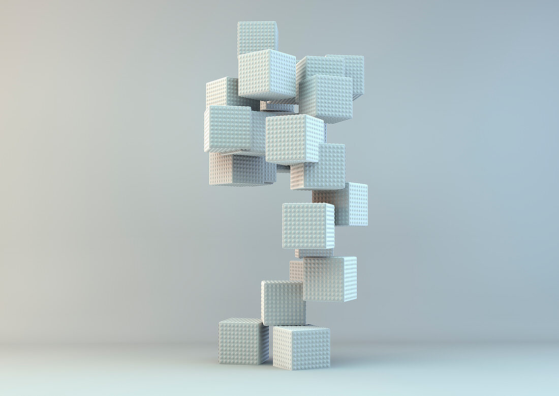 Grey patterned cubes stacked together, illustration