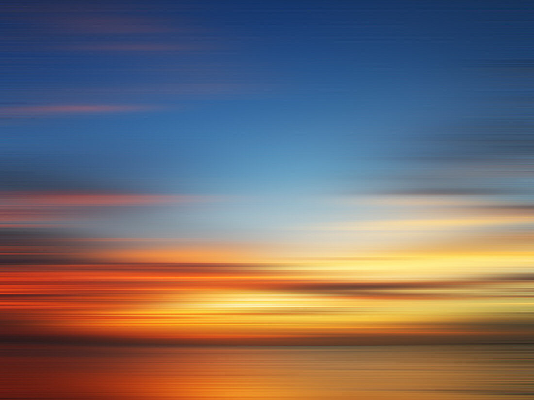 Blurred view of sunset over water, illustration