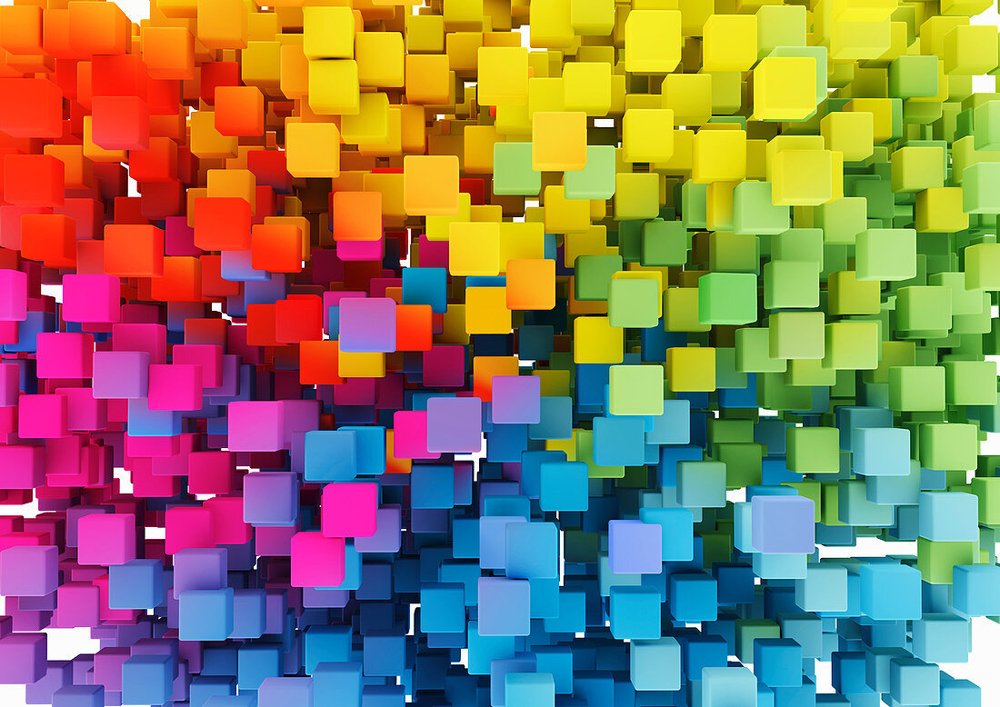 Close up of multicoloured cubes, illustration