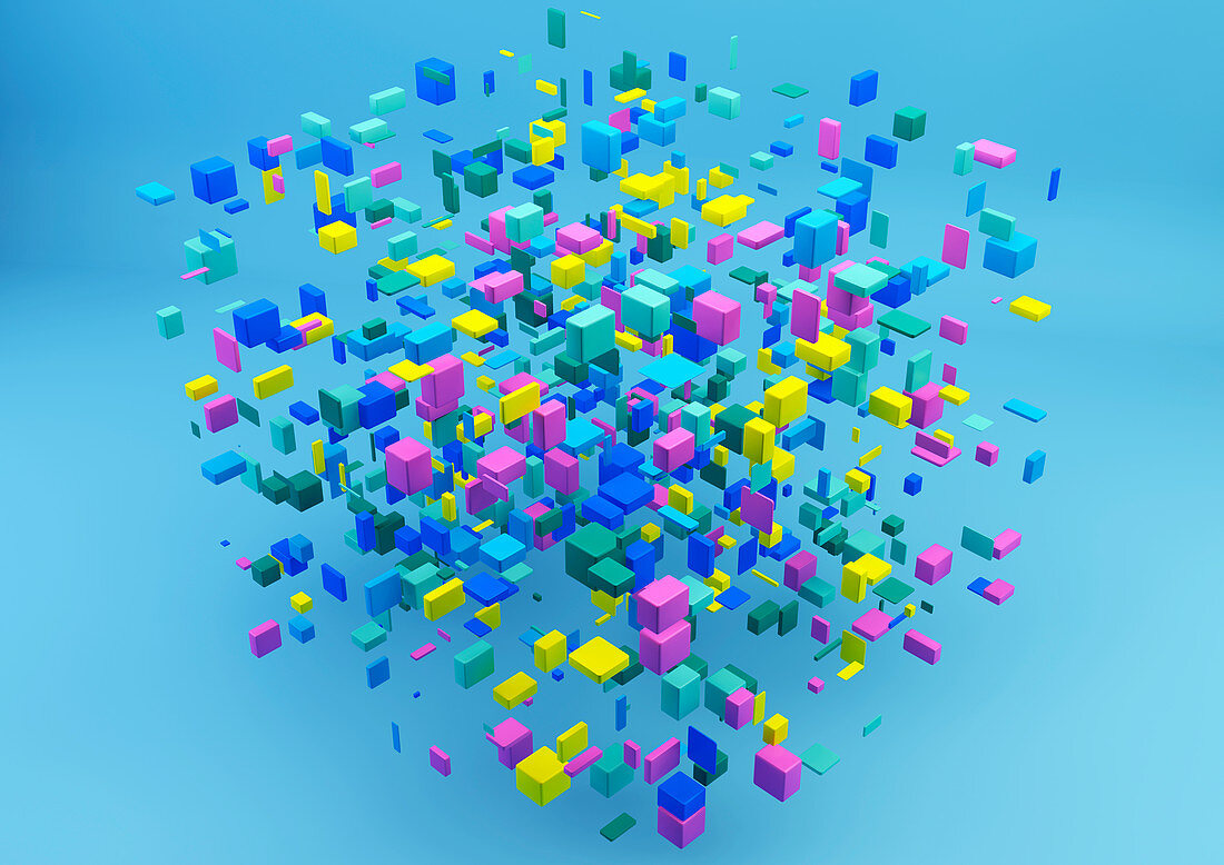 Floating blocks in large cube shape, illustration