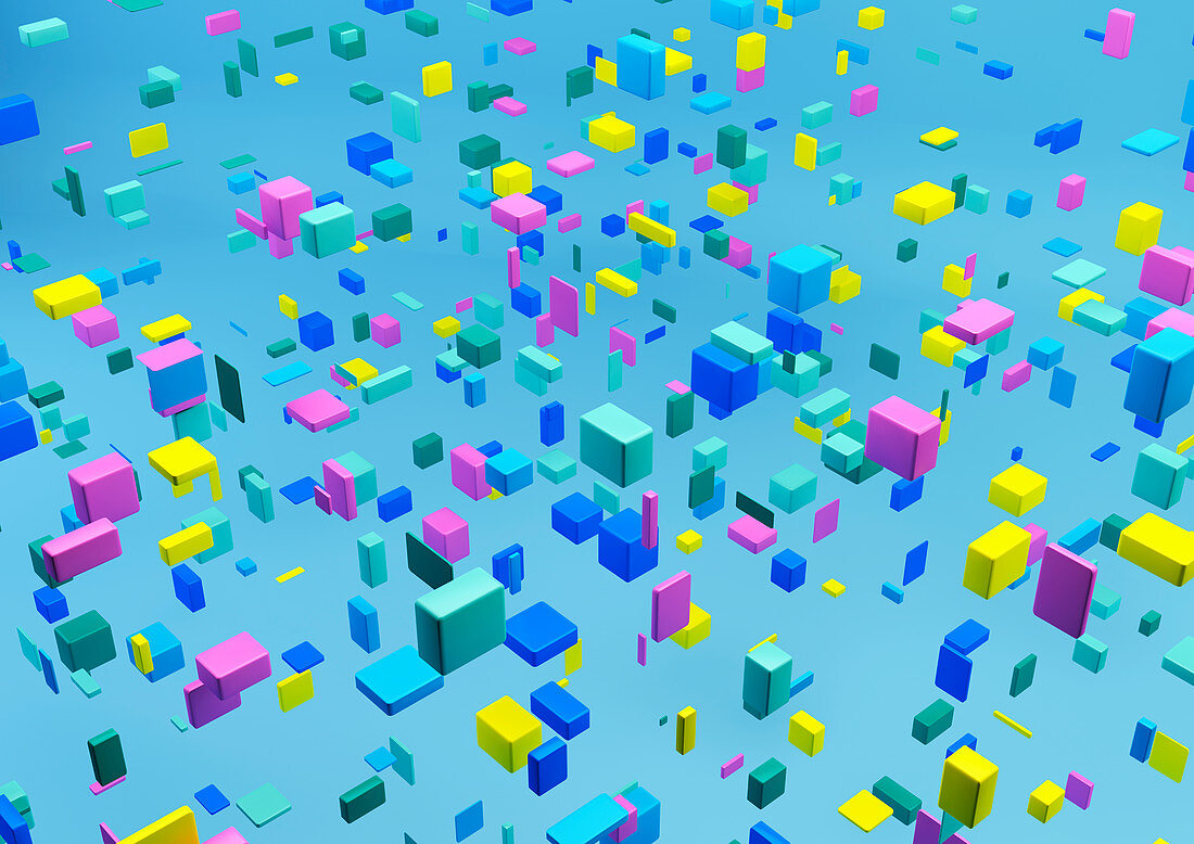 Floating multicolour cubes, illustration