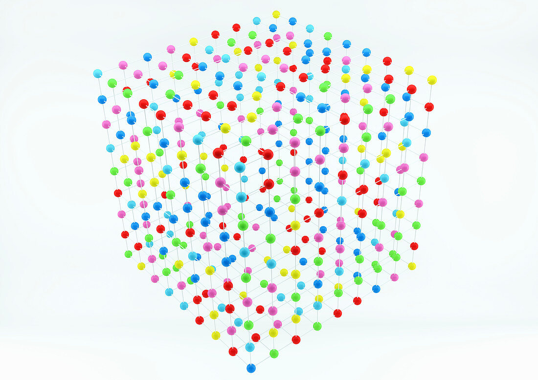 Grid arrangement of balls in cube shape, illustration