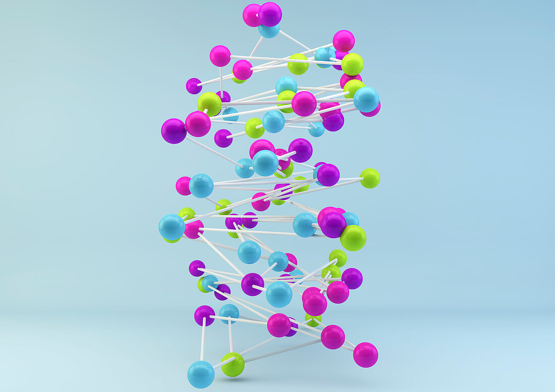 Connected multicoloured balls, illustration