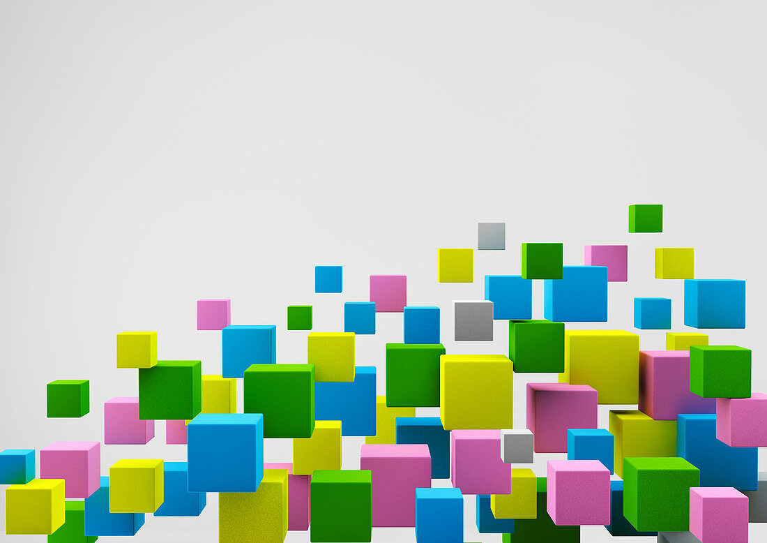 Floating multicolour cubes, illustration