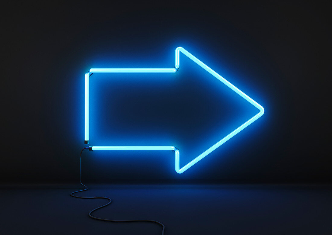 Neon blue arrow, illustration