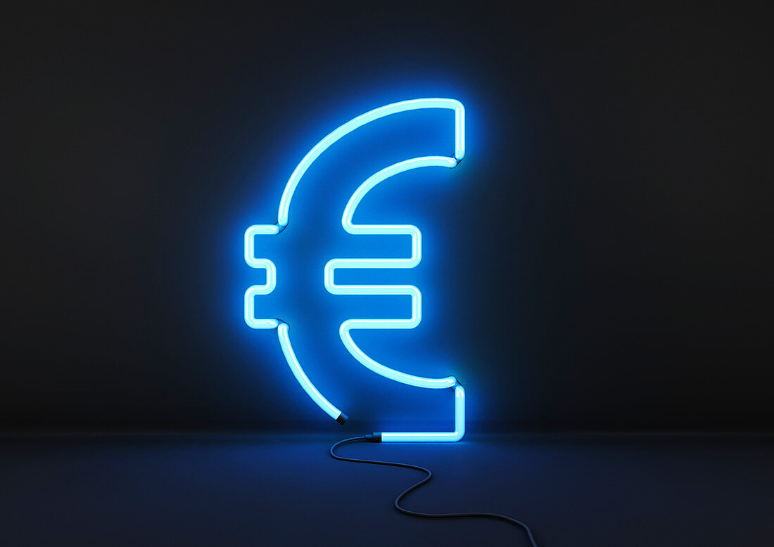 Neon blue euro sign, illustration