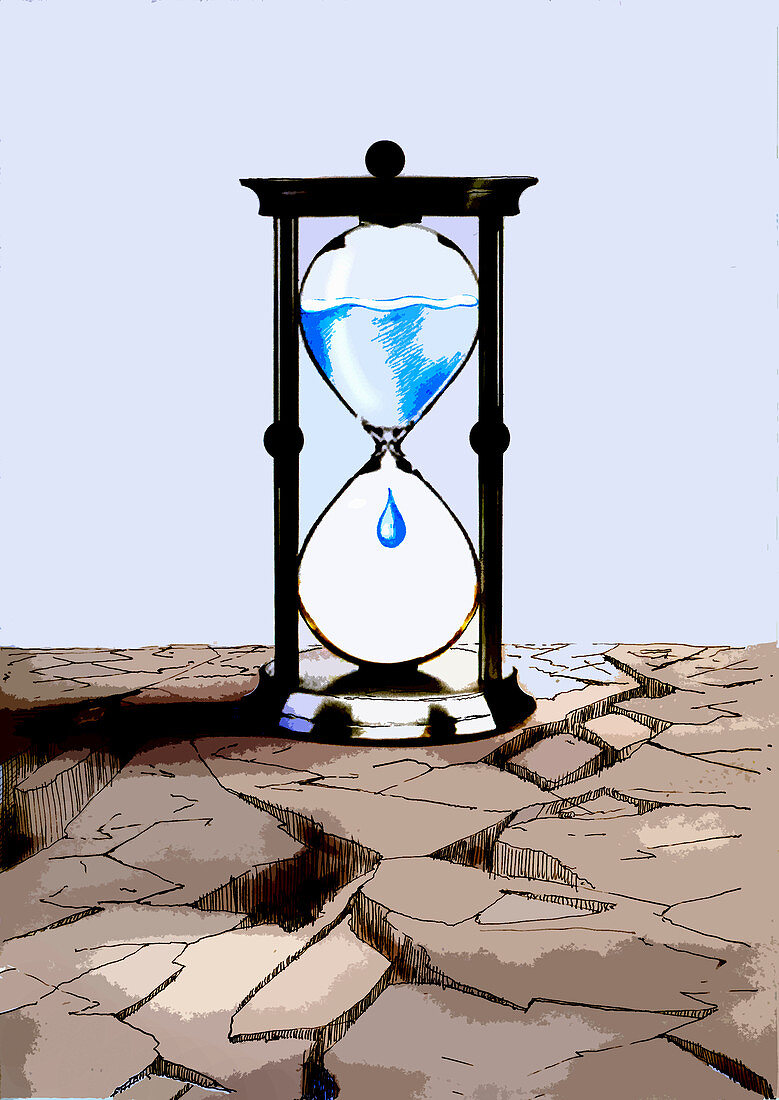 Water dripping in hourglass, illustration
