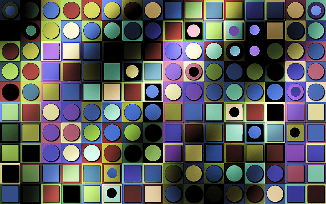 Abstract pattern of circles and squares, illustration