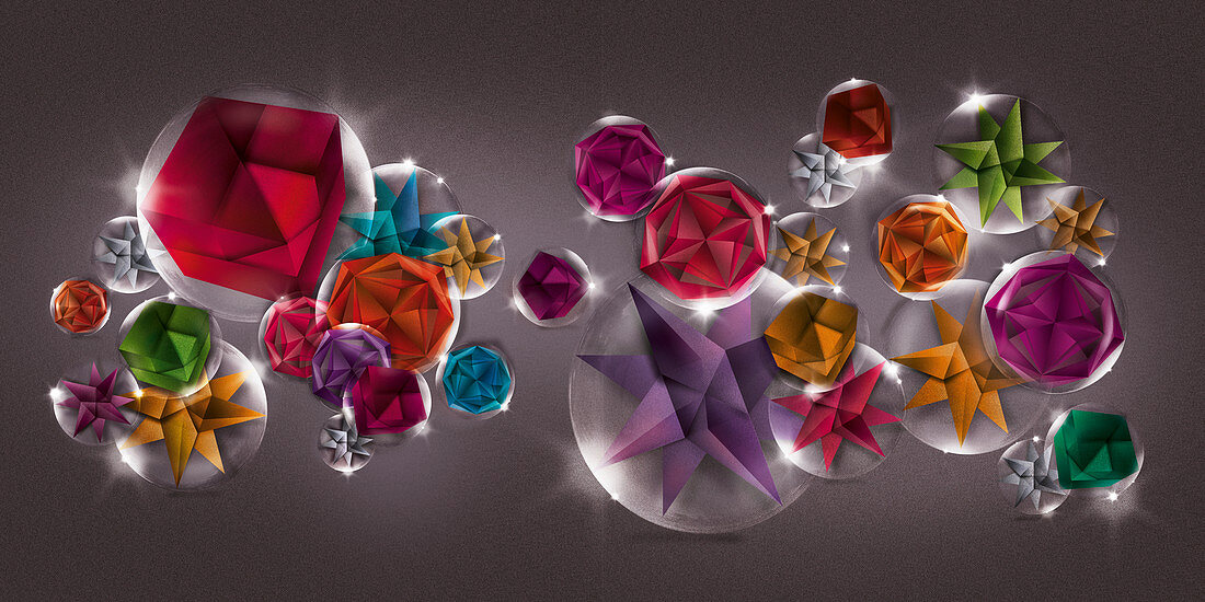 Geometric shapes in bubbles, illustration