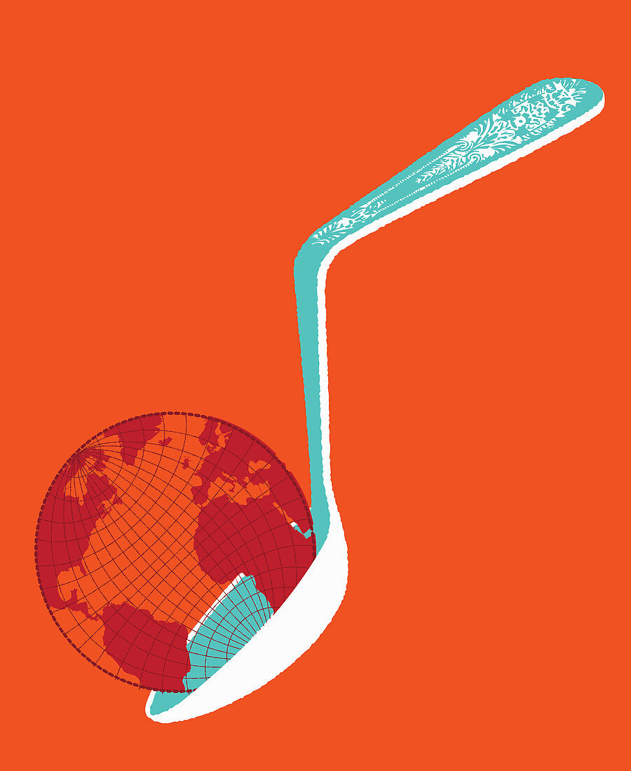 Heavy globe on bent spoon, illustration