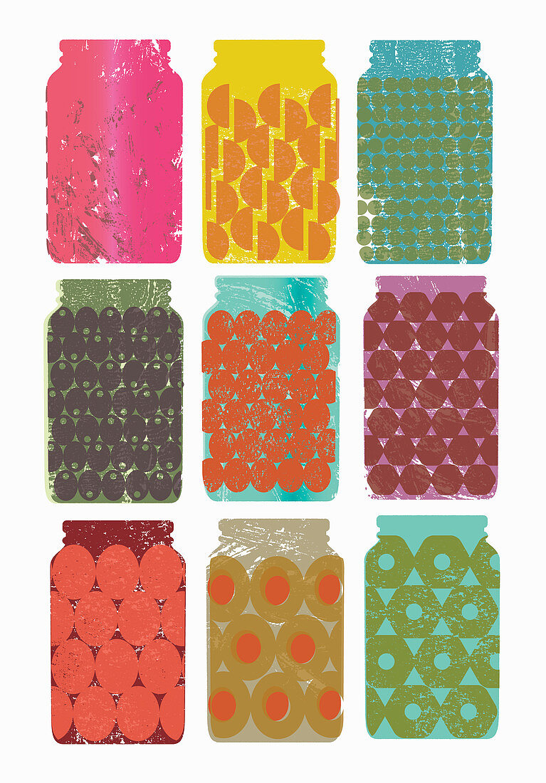 Variety of full jars, illustration
