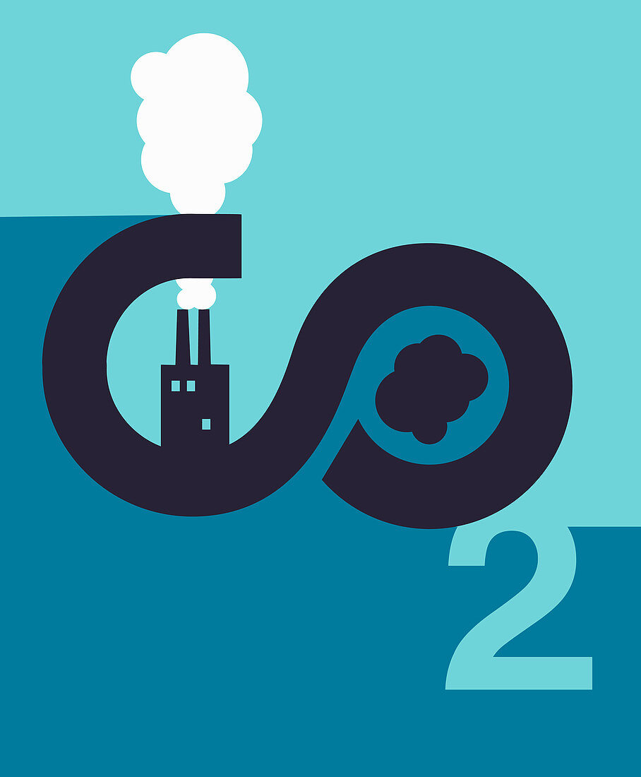 Factory chimneys and CO2 emissions, illustration