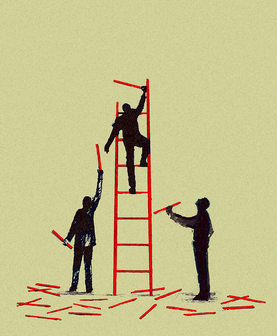 Businessmen working together to build ladder, illustration