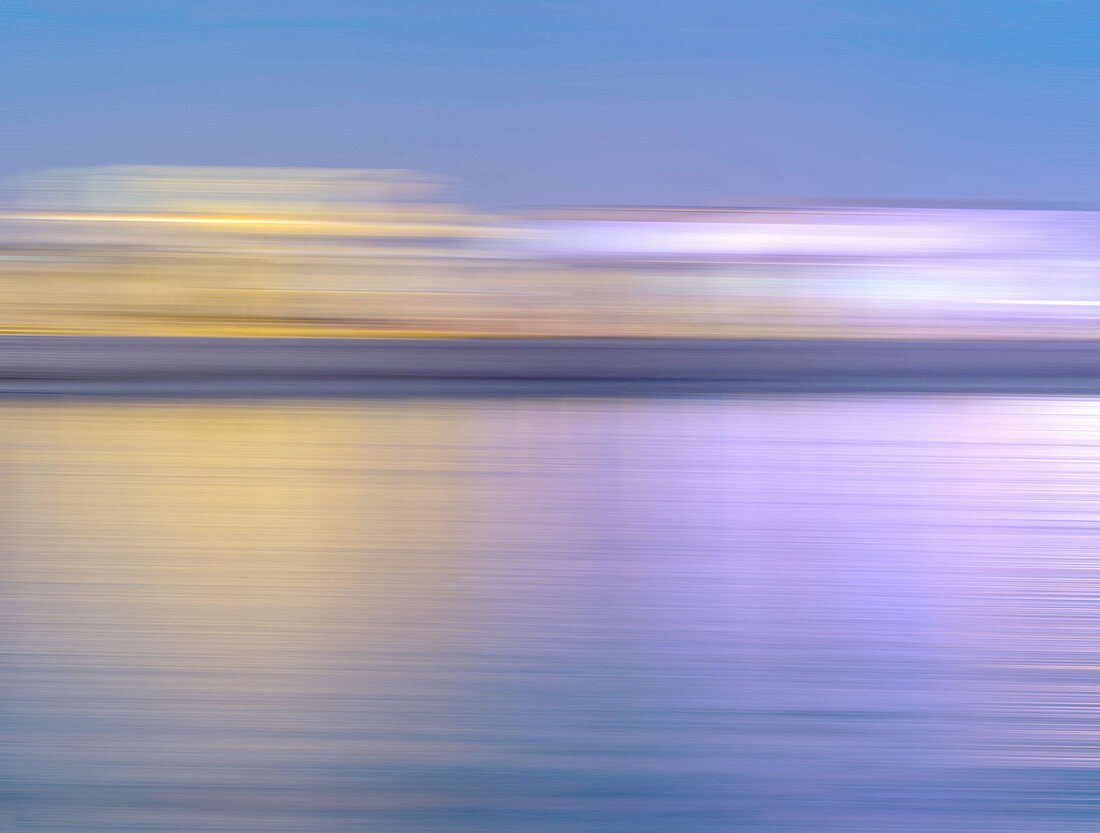 Blurred skyline over water, illustration