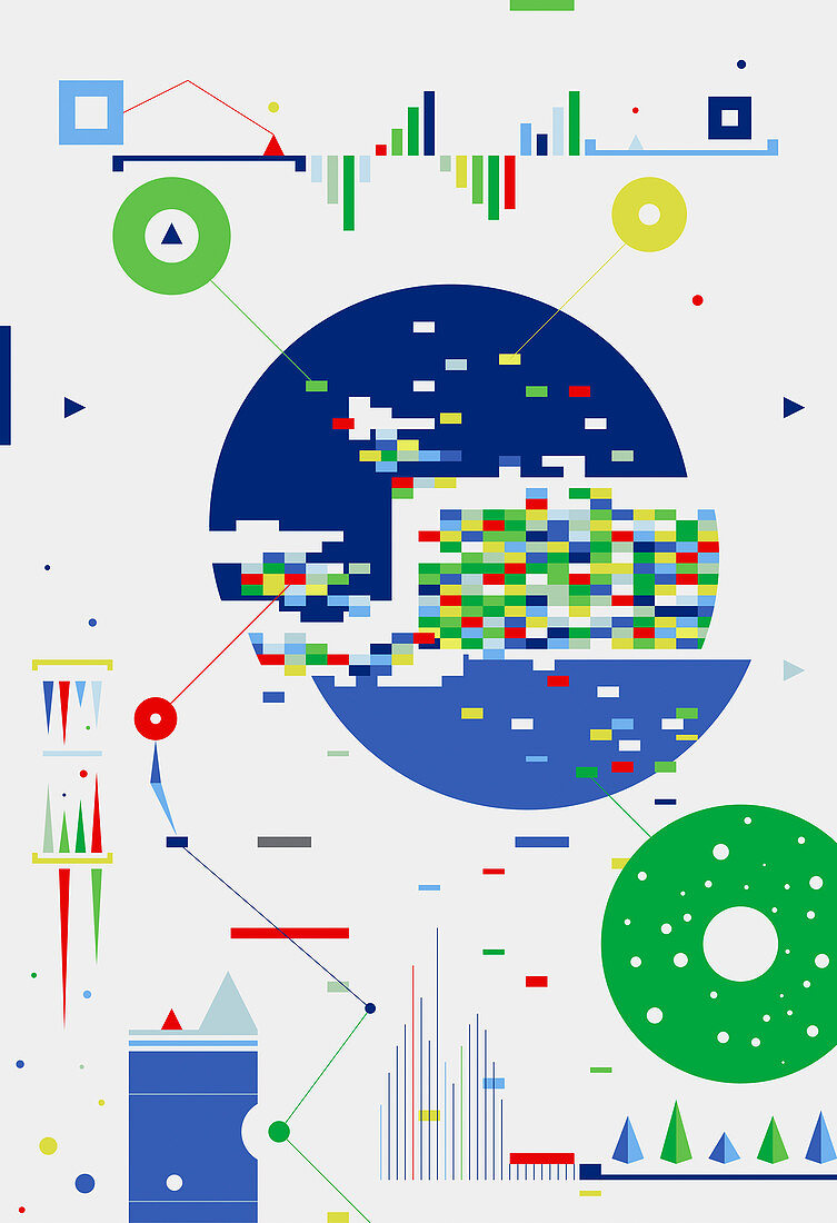 Abstract geometric shapes, graphs and charts, illustration