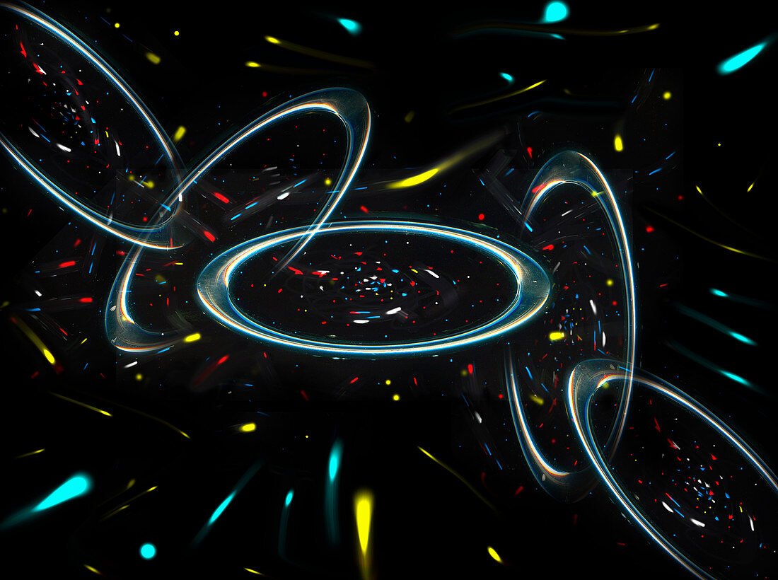 Abstract pattern of connected rings and lights, illustration