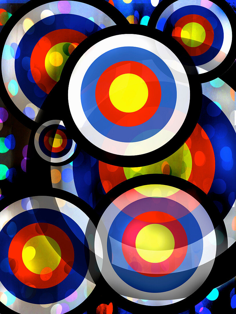 Abstract pattern of overlapping colour targets, illustration