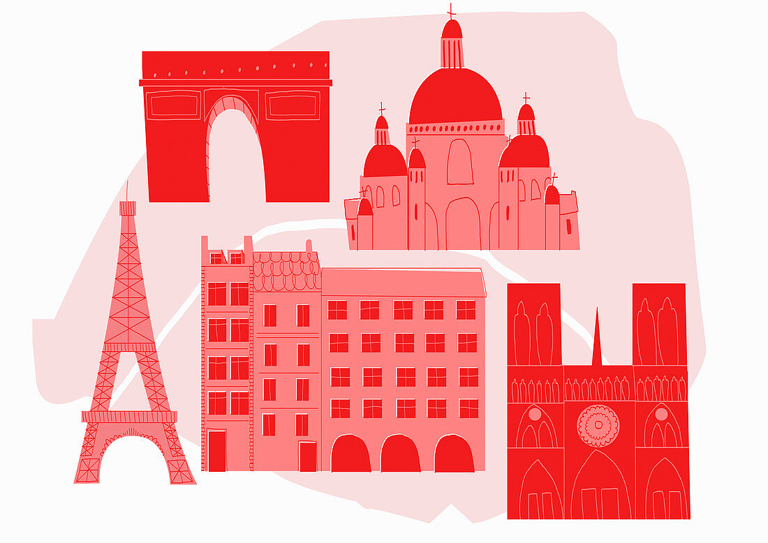 Historical Paris landmarks, illustration