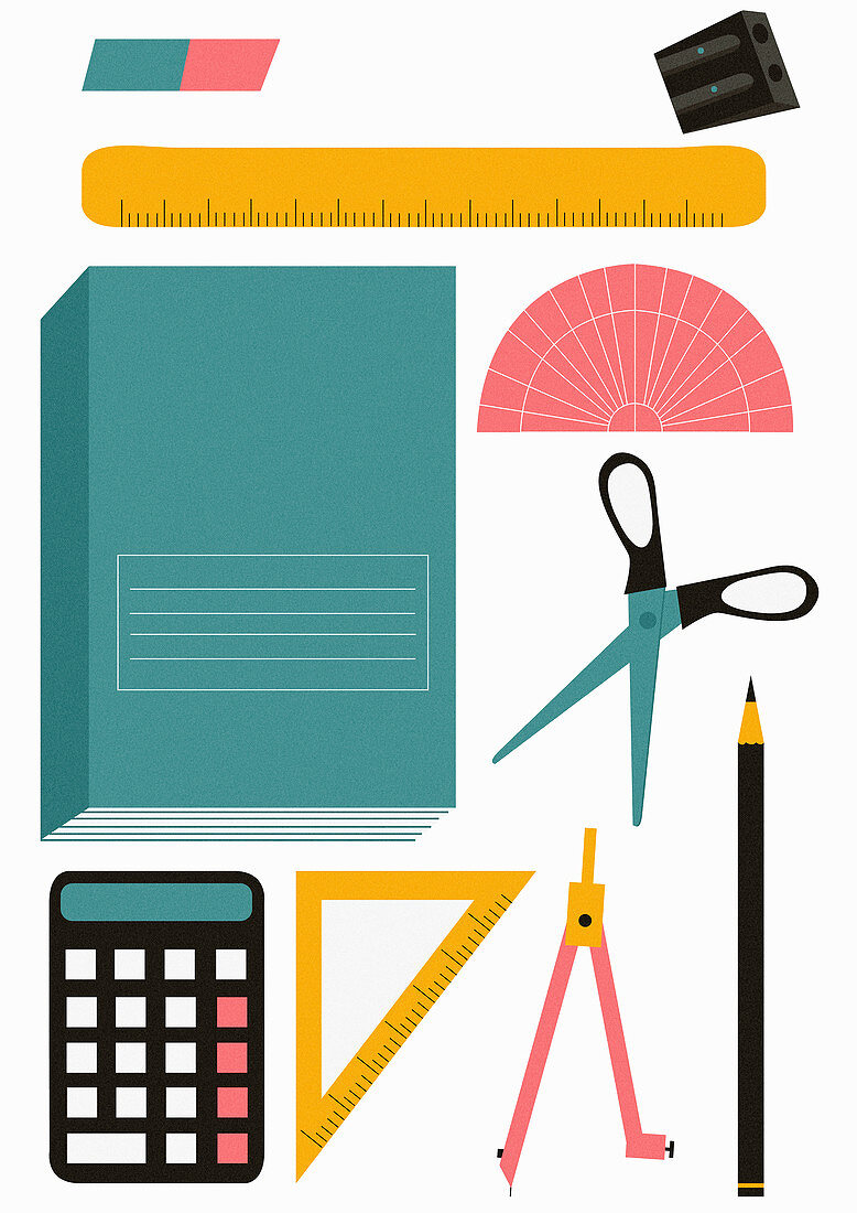 School stationery equipment set, illustration