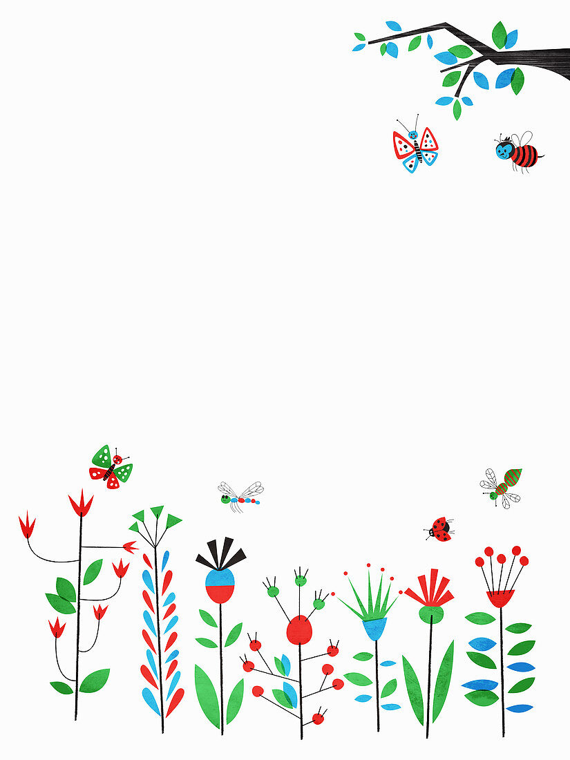 Bees, butterflies and dragonflies, illustration