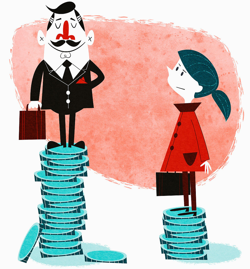 Business people on stack of coins, illustration