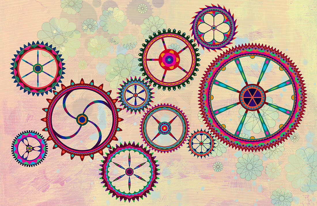 Connected cogs, illustration