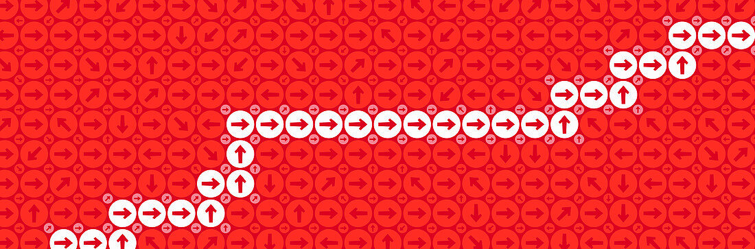 Arrows in circles on red background, illustration