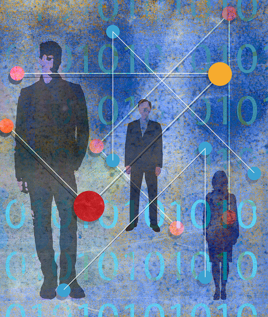 Business people with binary code data, illustration