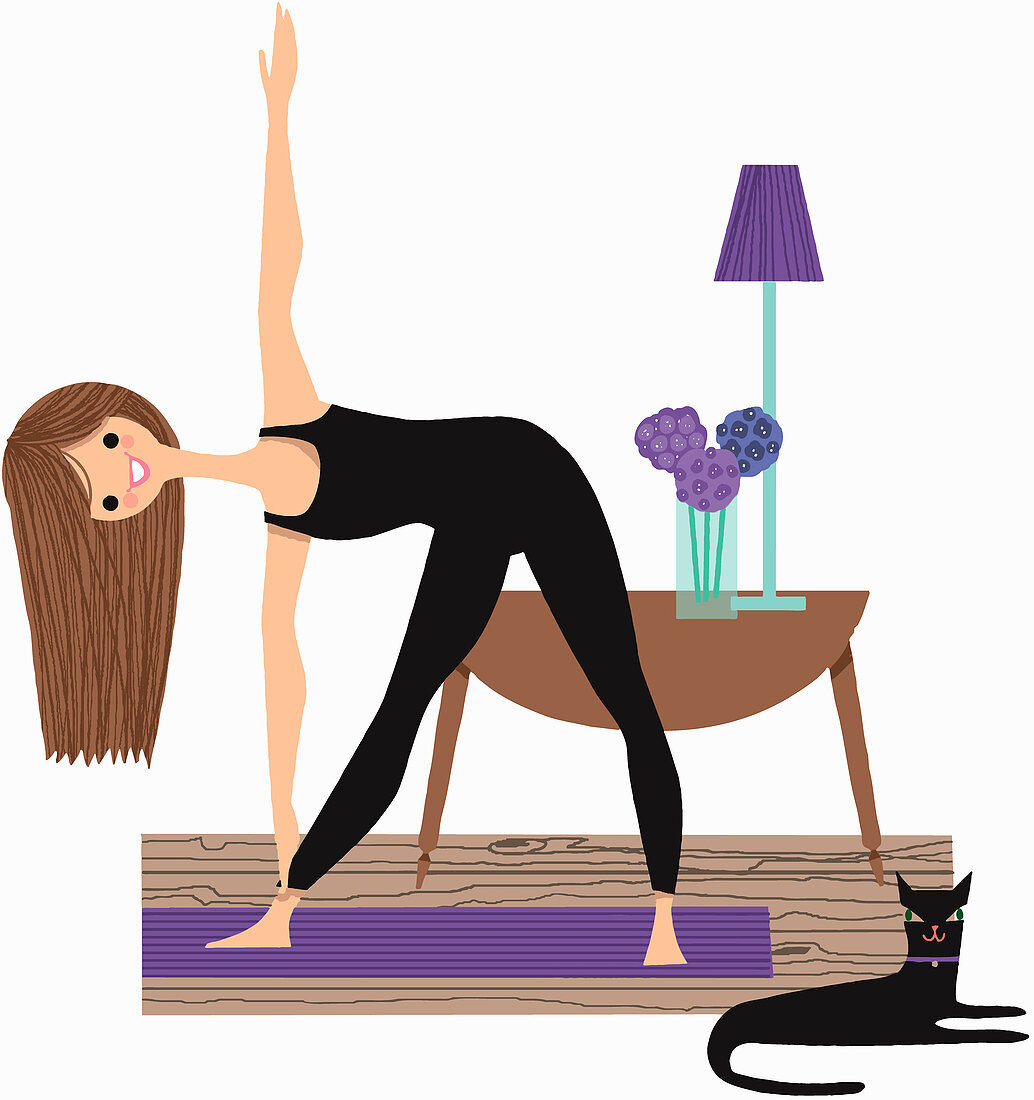 Woman stretching doing yoga, illustration