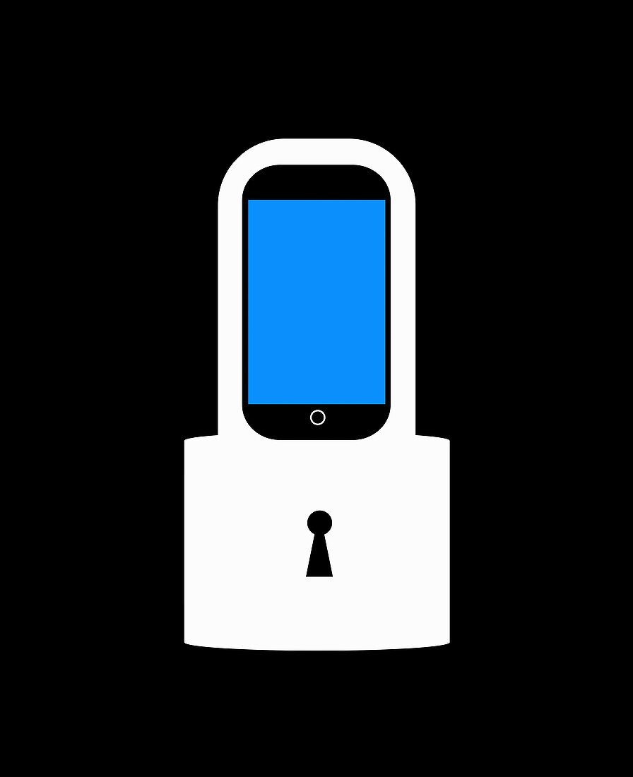 Smart phone with padlock, illustration