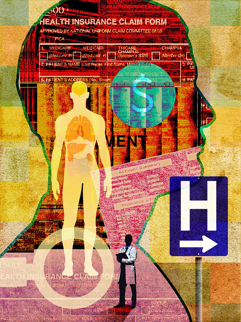 Medical insurance collage, illustration