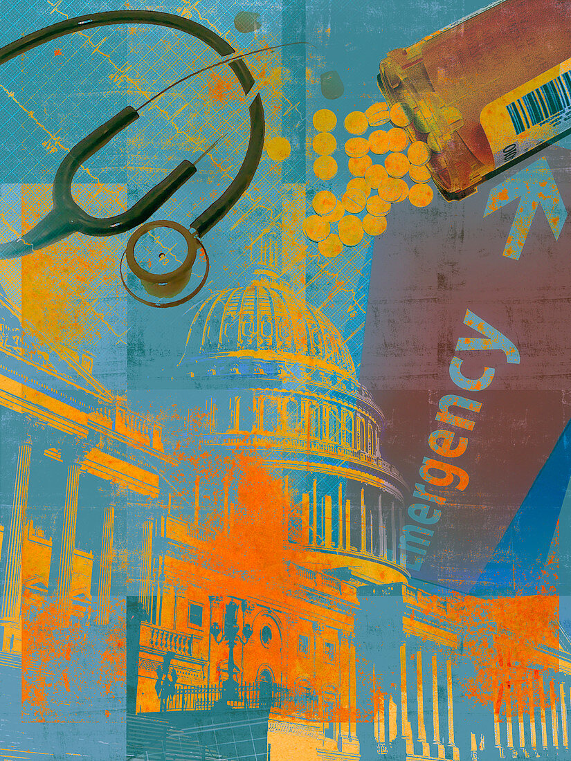 USA government and healthcare collage, illustration