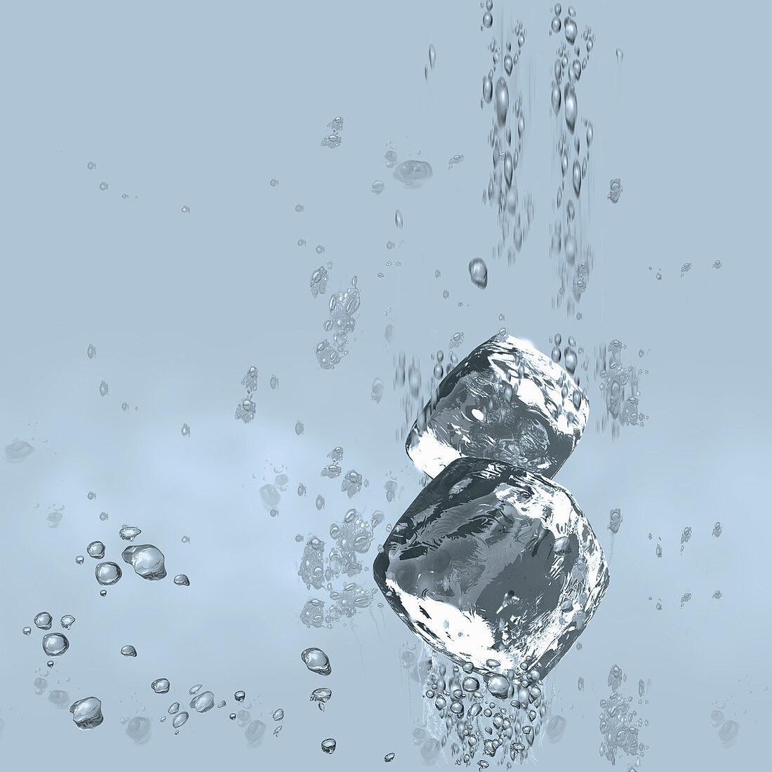 Ice cubes falling underwater, illustration