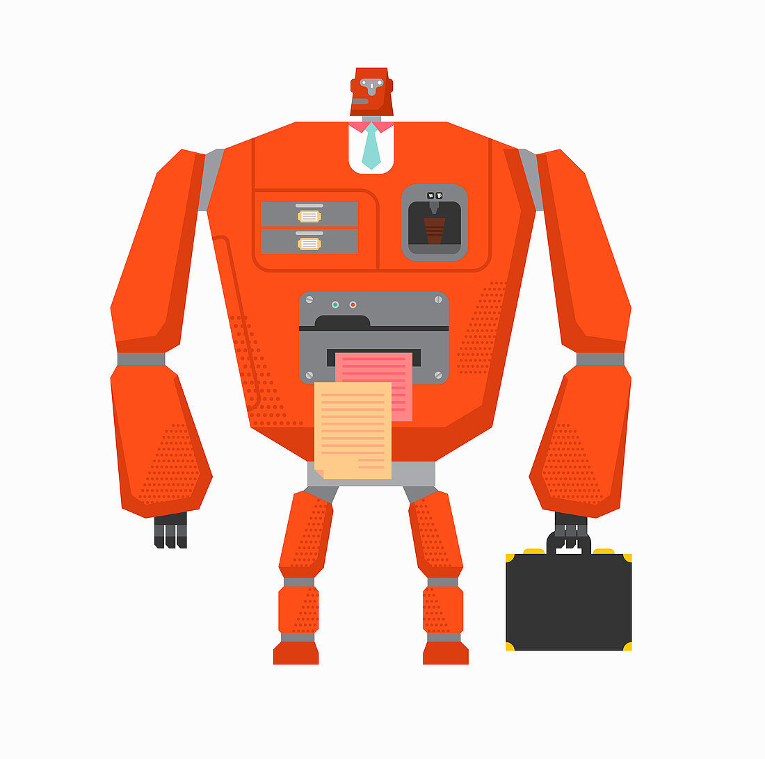 Robot businessman working as office machinery, illustration
