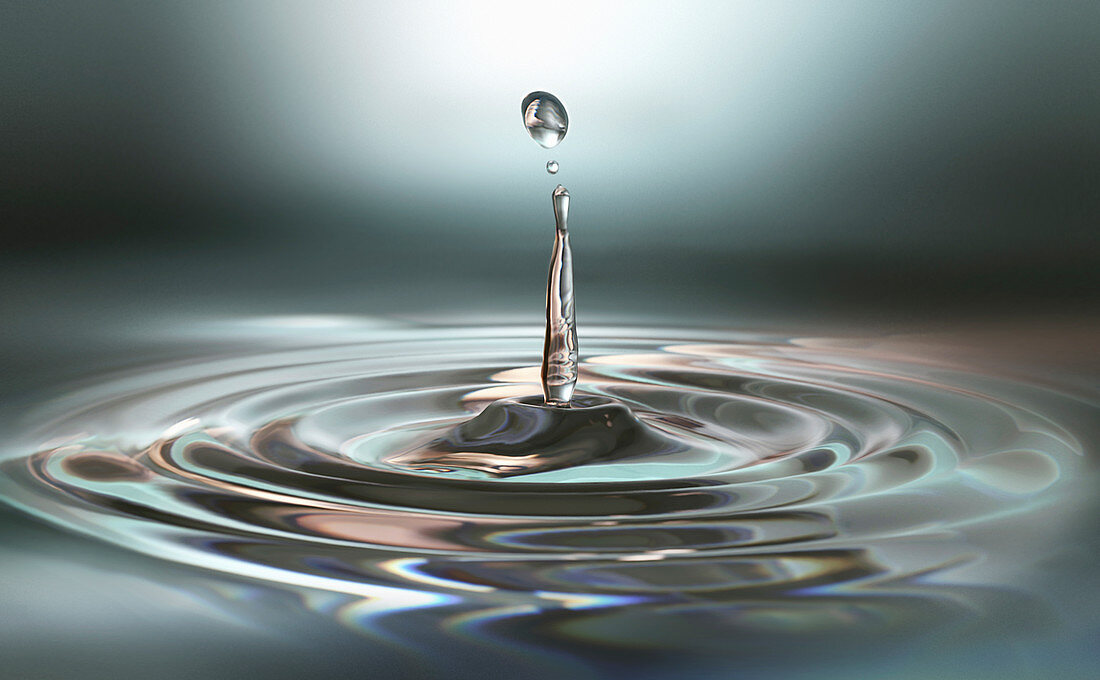 Ripples from falling water drop impact, illustration
