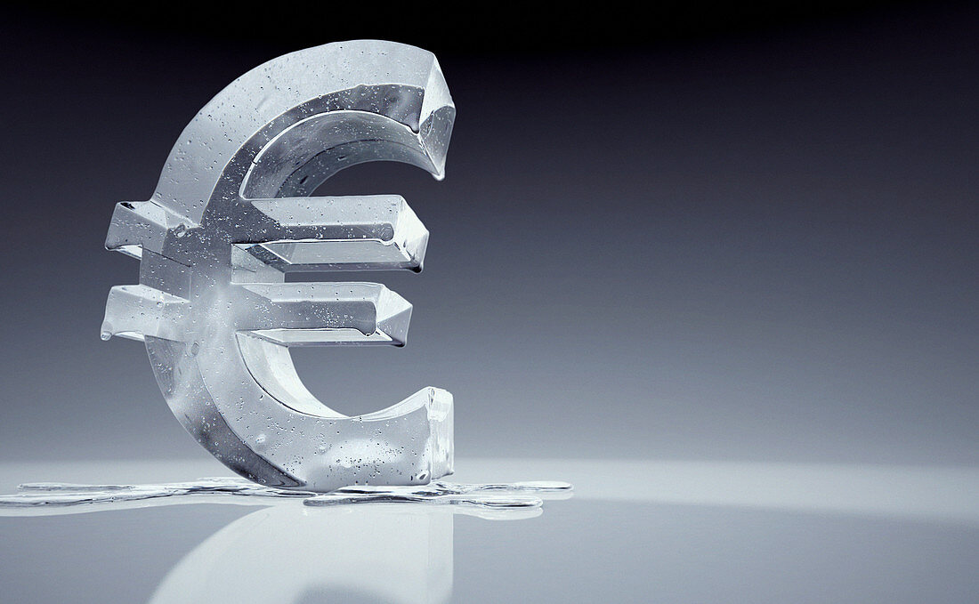 Melting frozen euro sign, illustration
