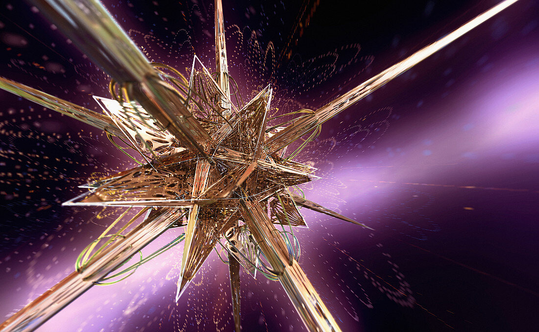 Complex abstract gold angular star shape, illustration