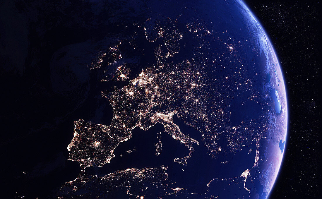 Europe at night from space, illustration