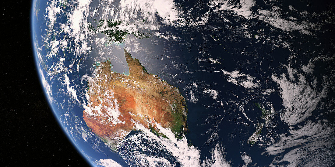 Australia and New Zealand from space, illustration