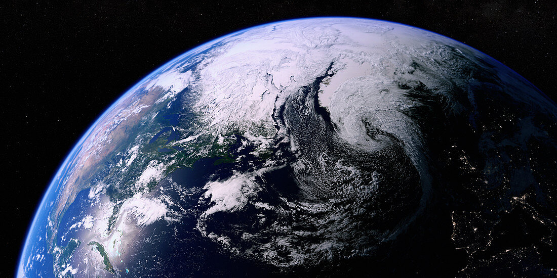 The North Atlantic Ocean from space, illustration