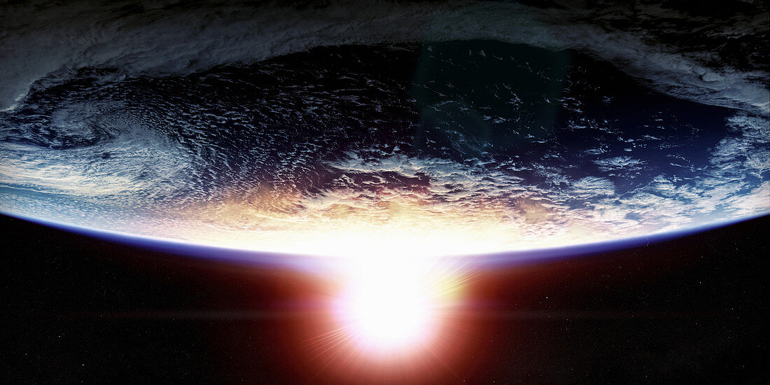 Sunset over planet earth from space, illustration